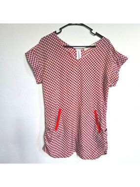 Clothing Co Red Blue Heart Patterned Women's Tunic Shirt Dress Medium
